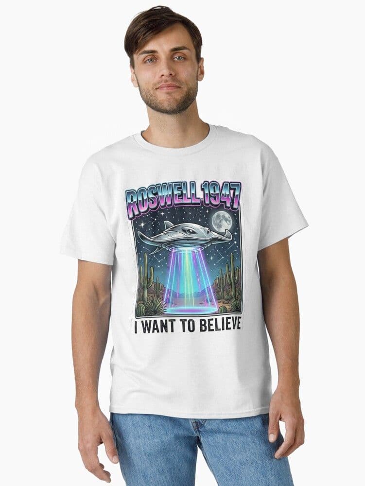 Roswell 1947 I Want To Believe Retro Cartoon Classic T-Shirt