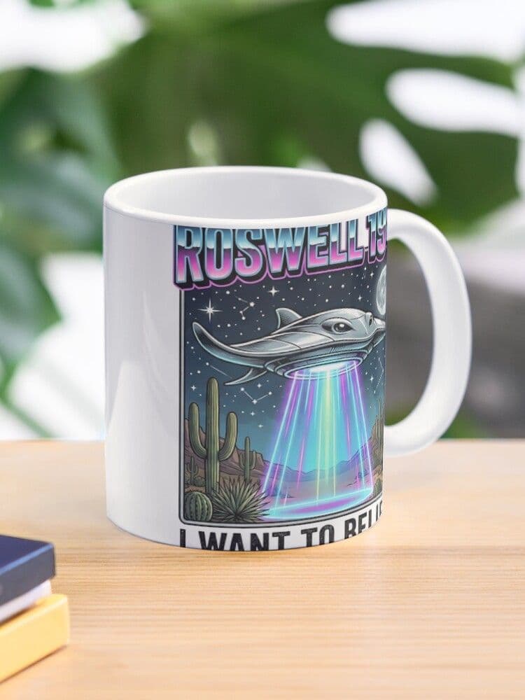 Roswell 1947 I Want To Believe Retro Cartoon Coffee Mug